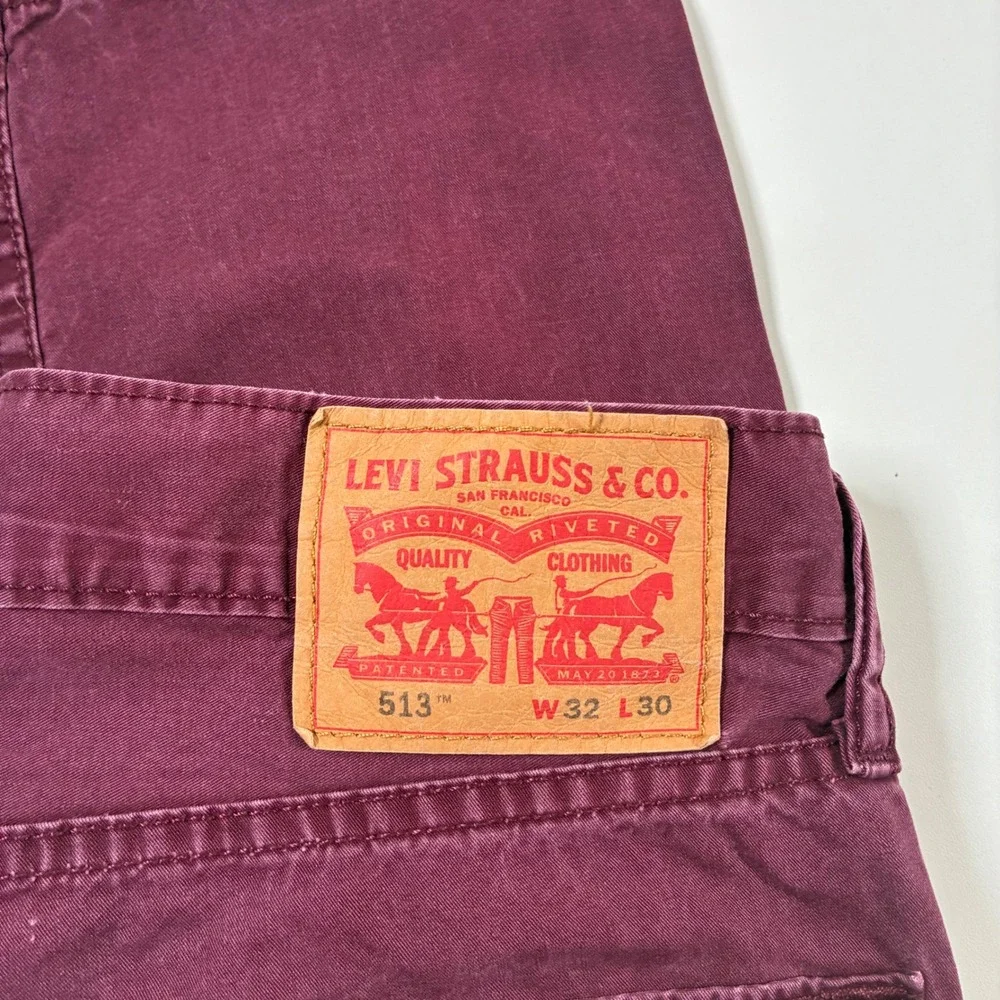 Levi's 513 Slim Straight Jeans 32x29 Burgundy Maroon USA Cowboy